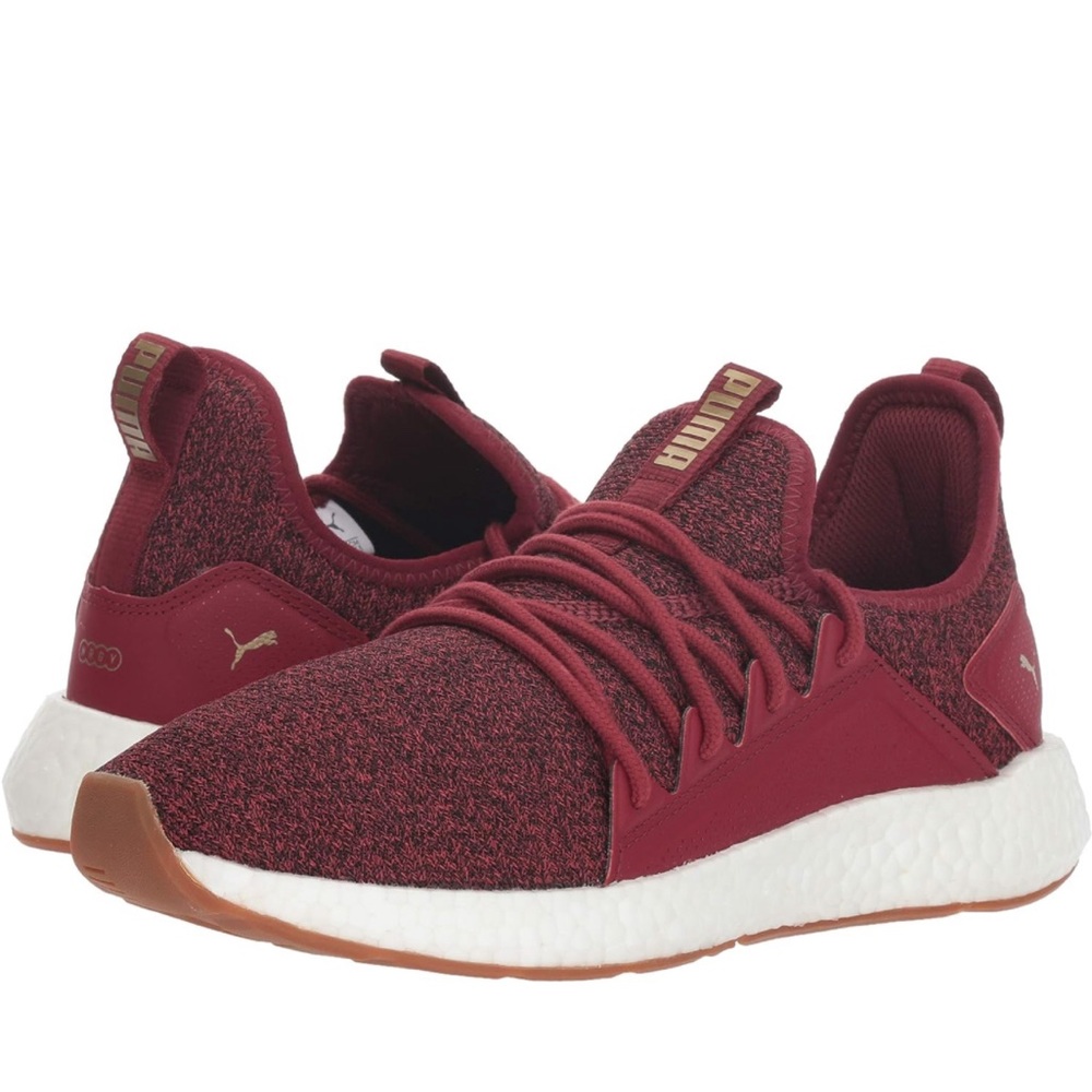 PUMA Women's Nrgy Neko Knit Sneaker, pomegranate-metallic gold